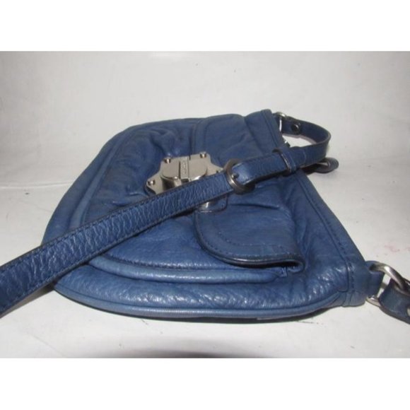 B Makowsky Denim Blue and Leather Crossbody With Bold Chrome Accents - Picture 11 of 12
